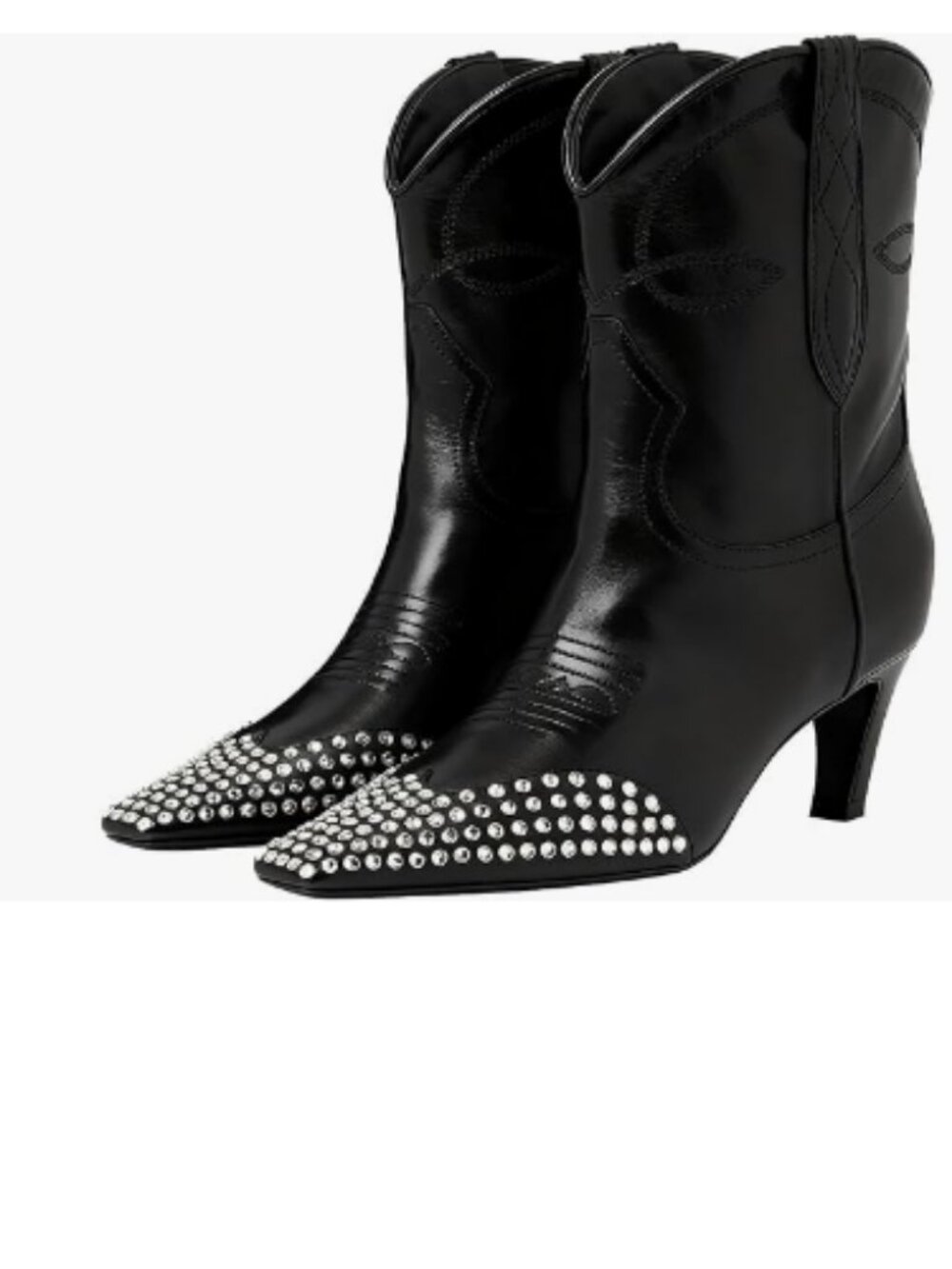 FSJ Black Rhinestones Square Toe Comfort Kitten Low Heel Ankle Boot Pull On Boot